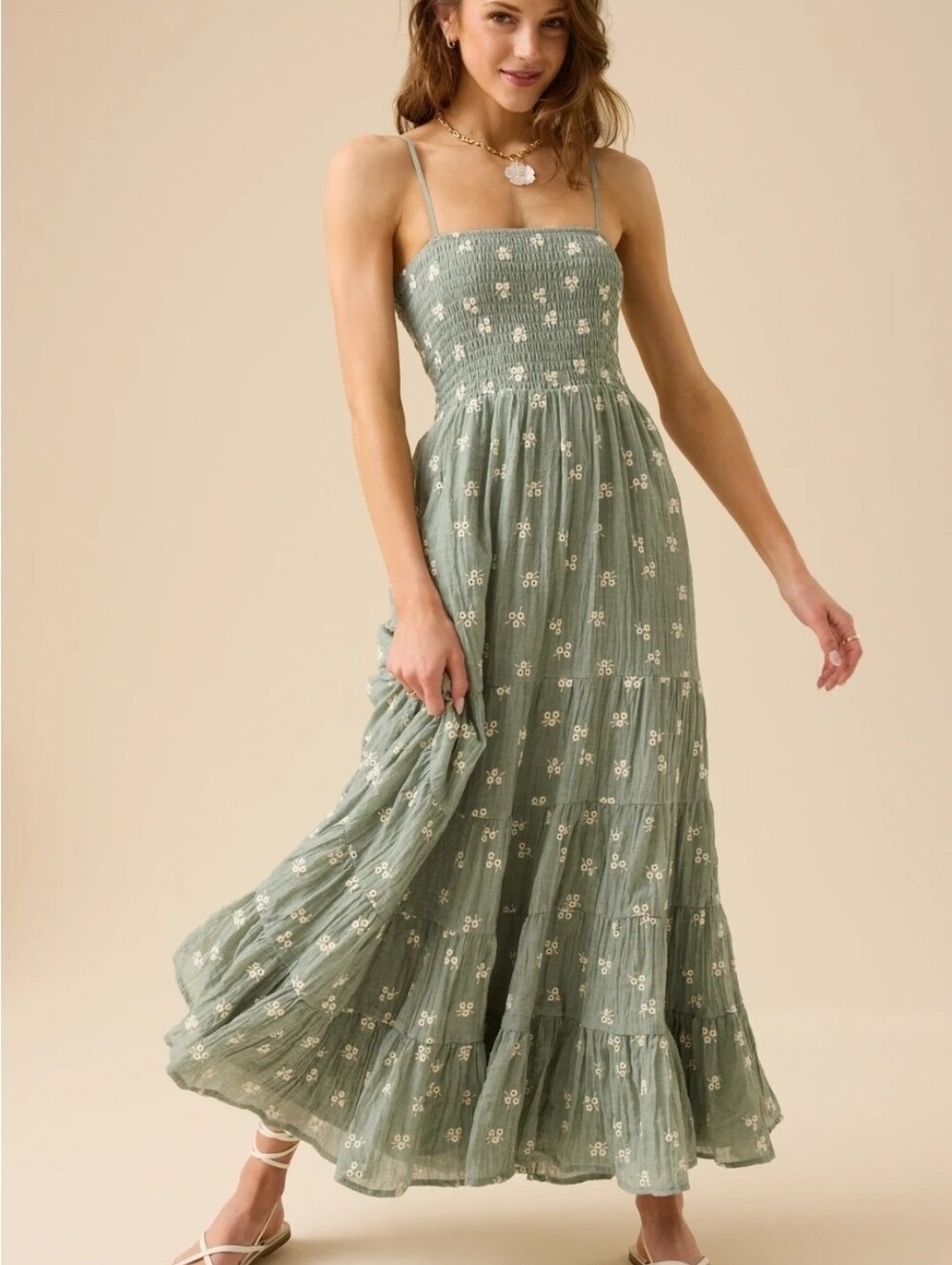 Altar'd State Green Sleeveless Baylor Embroidered Maxi Dress Size Small NWT